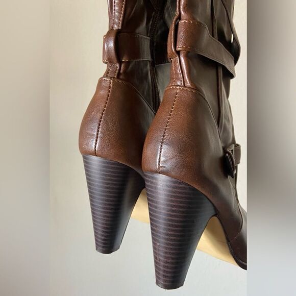 JustFab Eartha Corset Heeled Brown Boots Size 10 - Picture 8 of 11